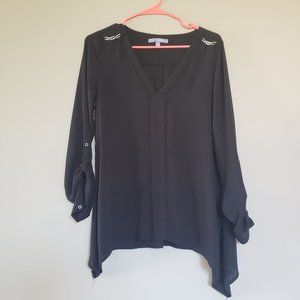NY Collection Sheer Black Blouse Sz L